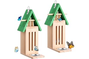 AFOROEOA 2PCS Butterfly House and Feeder for Outside, Wooden Butterfly House Butterflies Feeder for Garden, Butterflies Habitat with Puddler on Floor or Hanging on Tree Wall