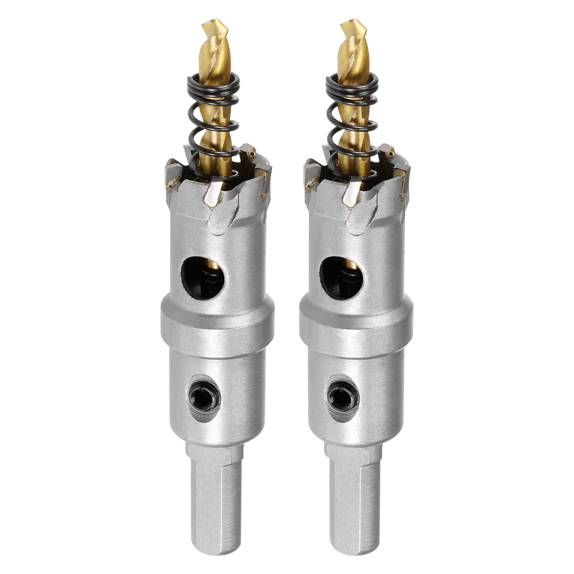 sourcing map 20mm Carbide Hole Cutter, Hole Saws for Stainless Steel Sheet Metal, Non-slip Triangular Shank Limit Step, with Titanium Coated Center Drill, 2pcs