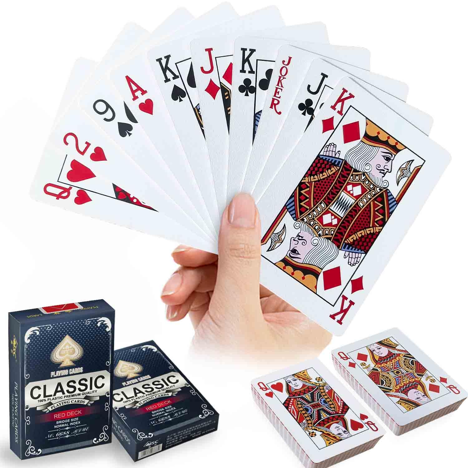 Wugauwor Plastic Waterproof Playing Cards 2 Pack, Red Professional Poker Cards, Deck of Cards, Standard Playing Card Decks for Texas, Go Fish, Hearts, Blackjack, Canasta Fun & Travel Card Games — image 1