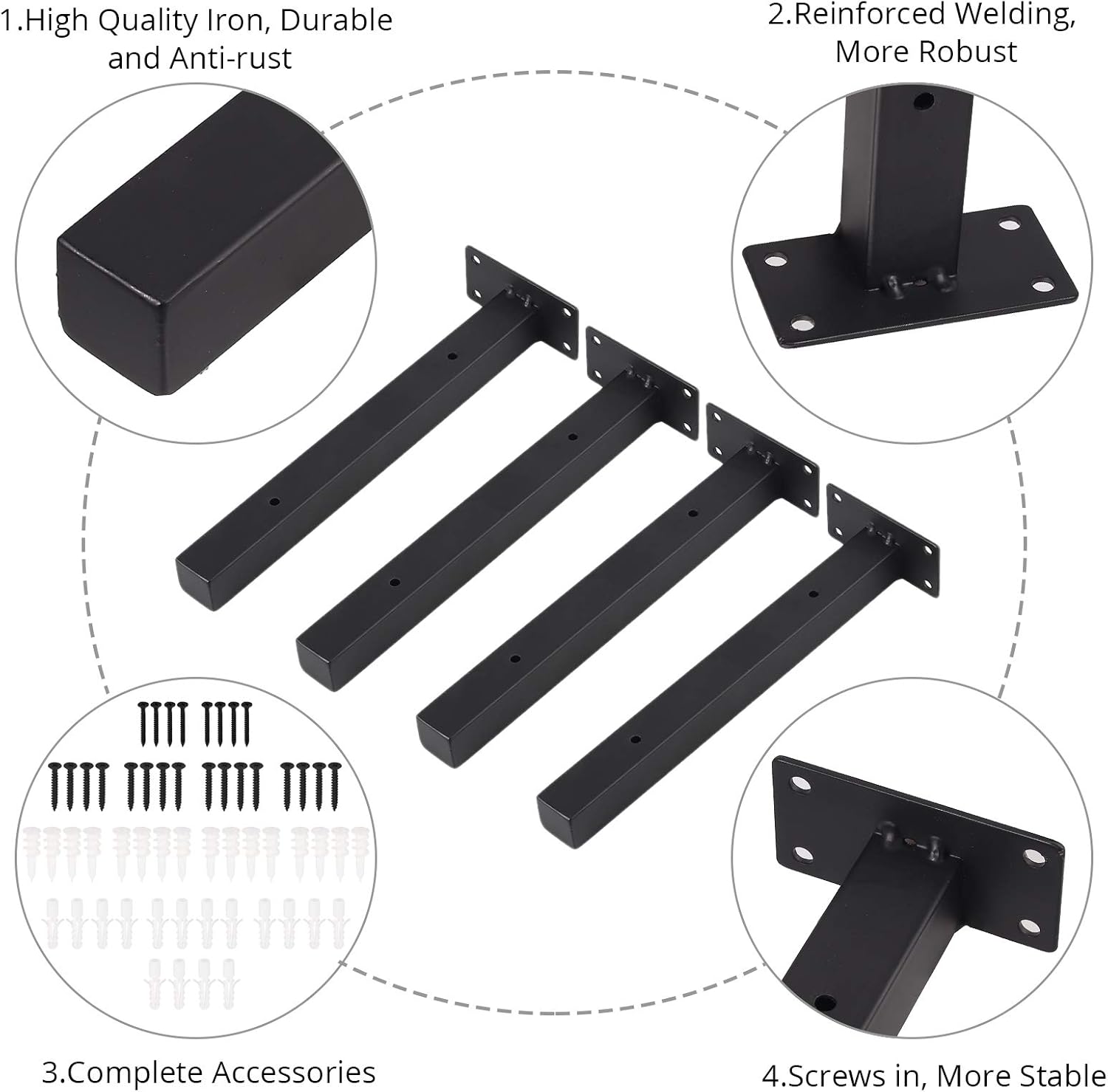 Justech 4PCS 10” Soportes de Estantes Flotantes de Hierro para 25cm