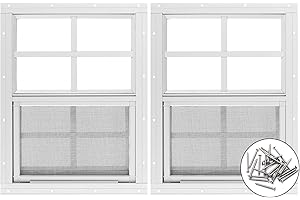 2 Pack Shed Window 12" W x 16" H, White Flush Mount Window with Tempered Glass and Removable Screen for Playhouses, Sheds, Ga