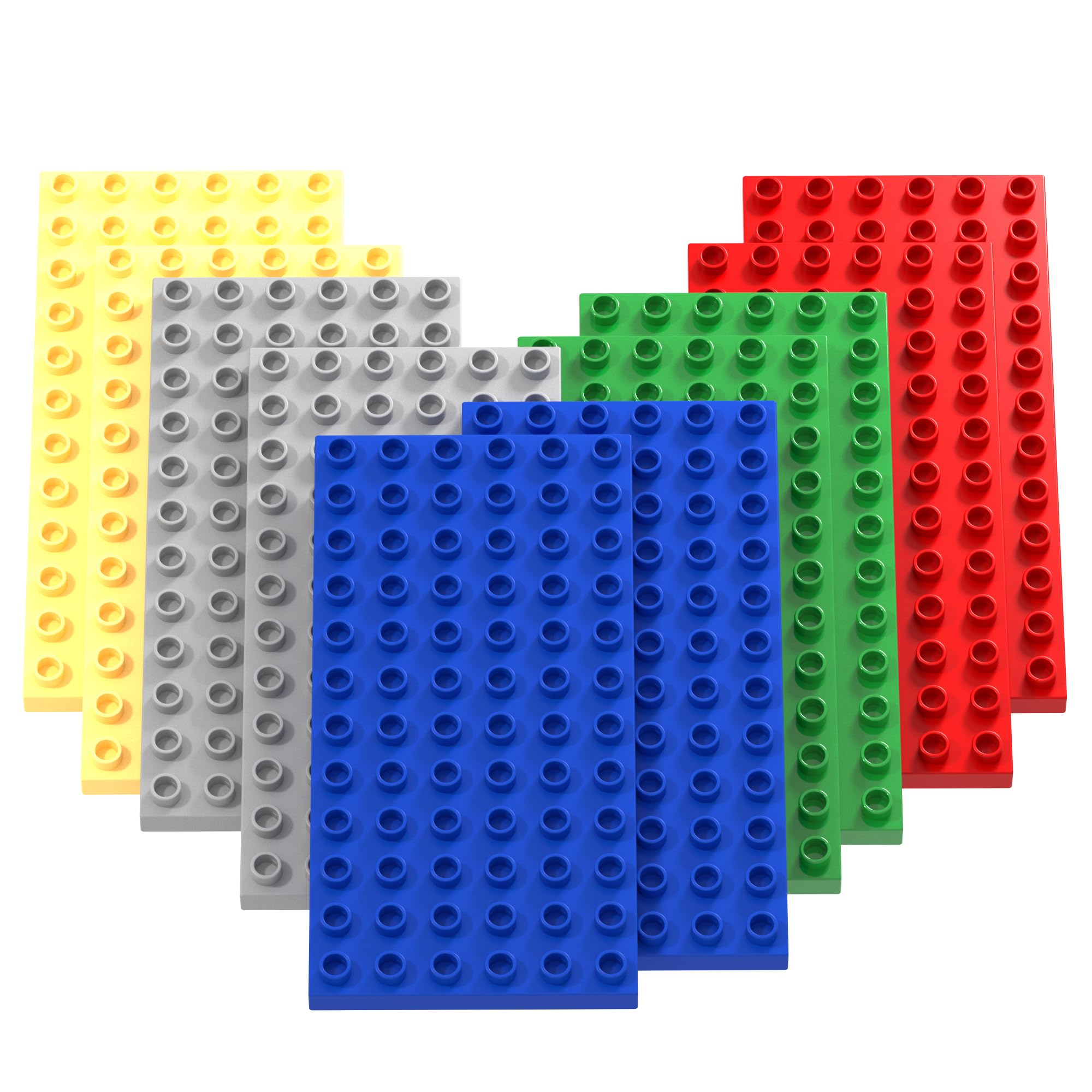 Guihumz Set of 10 Large Building Plates - Compatible with All Major Brands - Large Base Plate - 19 x 9.5 cm - 2*Red+2*Green+2*Blue+2*Grey+2*Sand