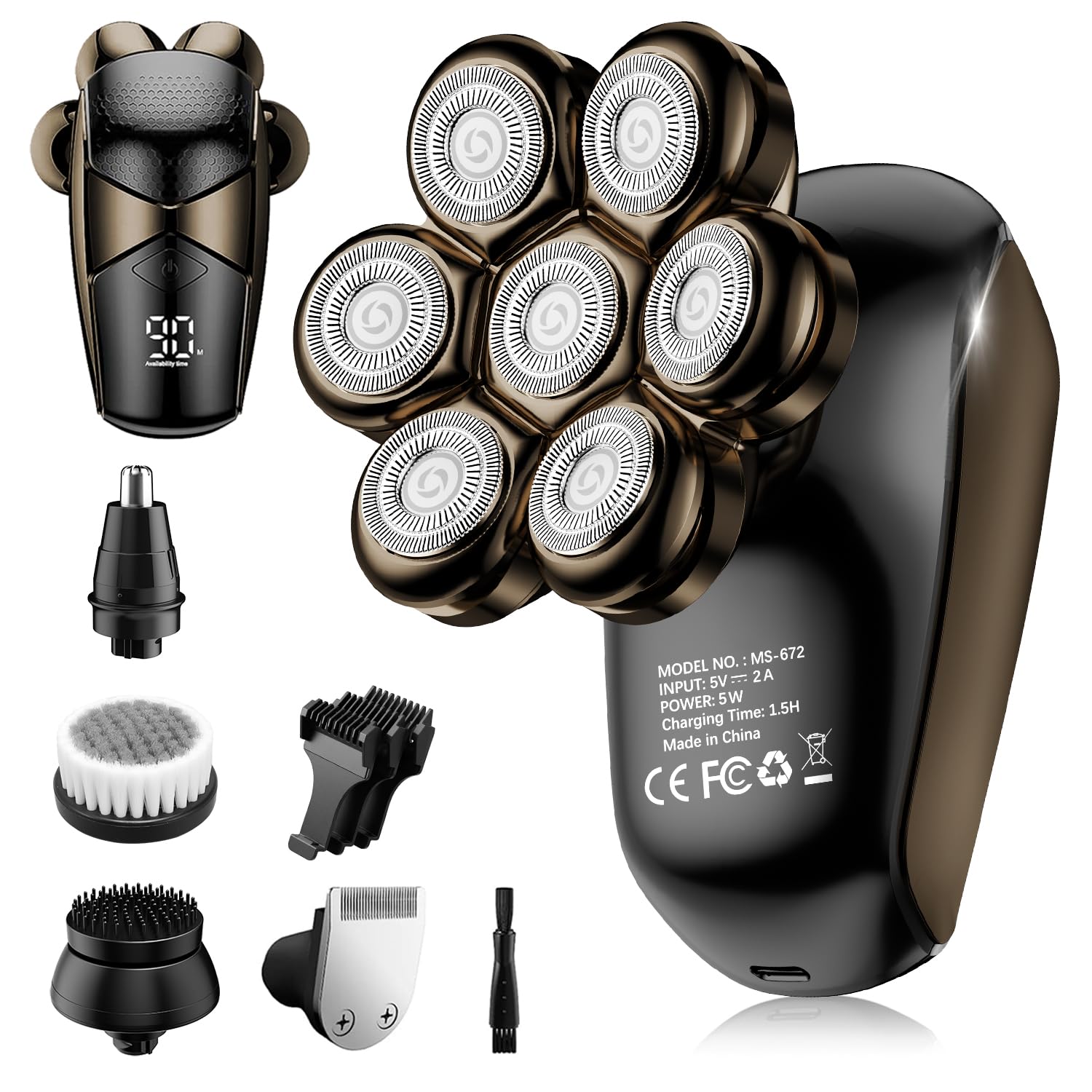 SHPAVVER Head Shavers for Bald Men: 5-in-1 IPX7 Waterproof Grooming Kit - 7D Floating Electric Razor with Magnetic Removable