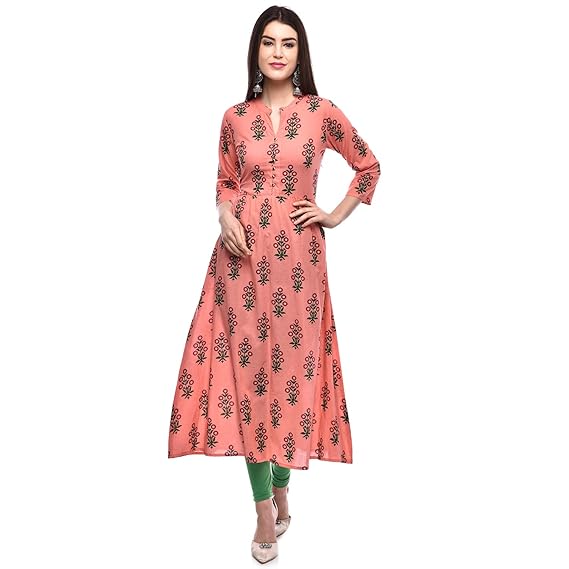 Women's A-Line Cotton Kurta (PEACH)