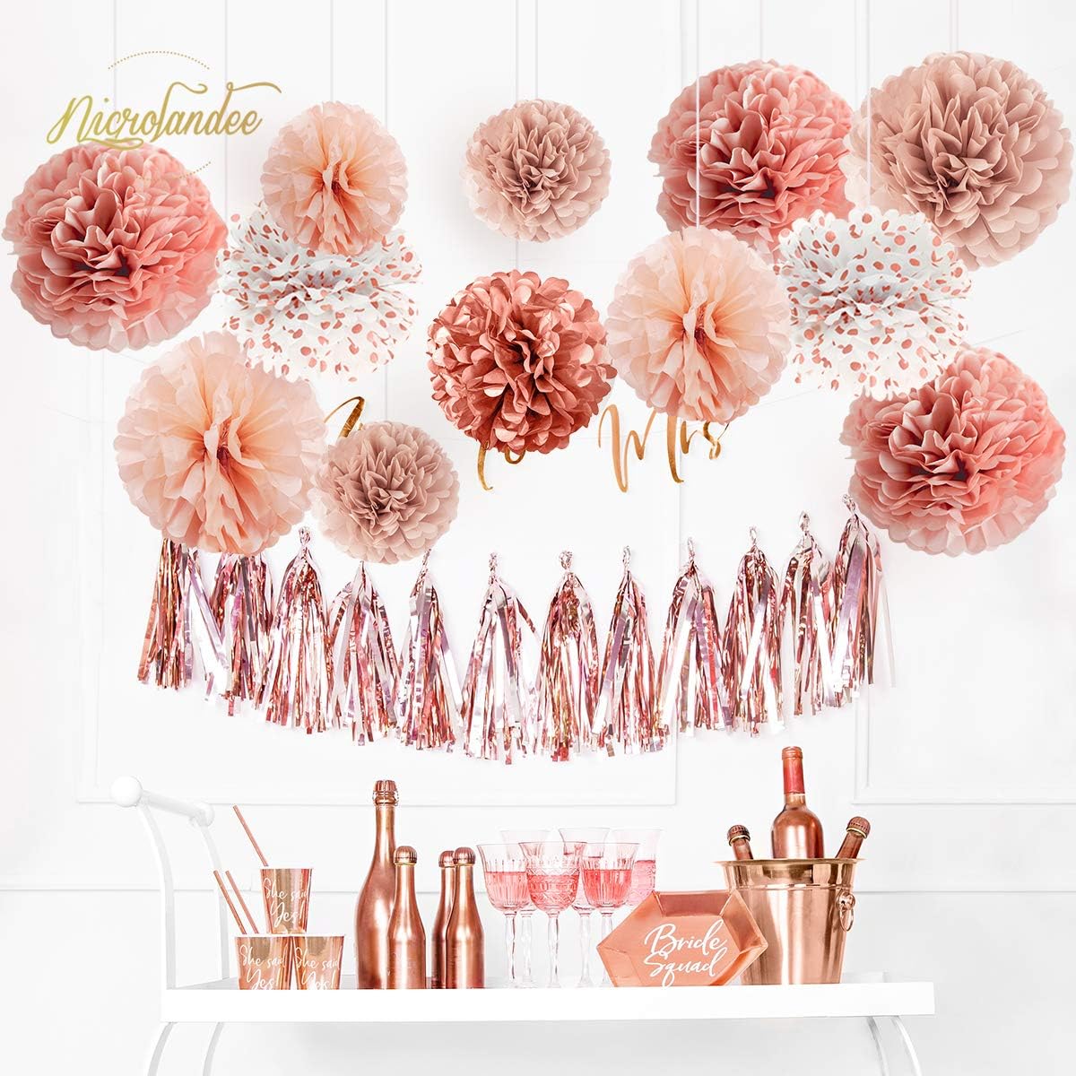 NICROLANDEE Wedding Decorations - 12 PCS Rose Gold Burnt Coral Tissue Paper Pom Poms for Engagement Party Wedding Birthday Bridal Shower Bachelorette Baby Shower Ceiling and Party Backdrop Decor: Health & Personal Care