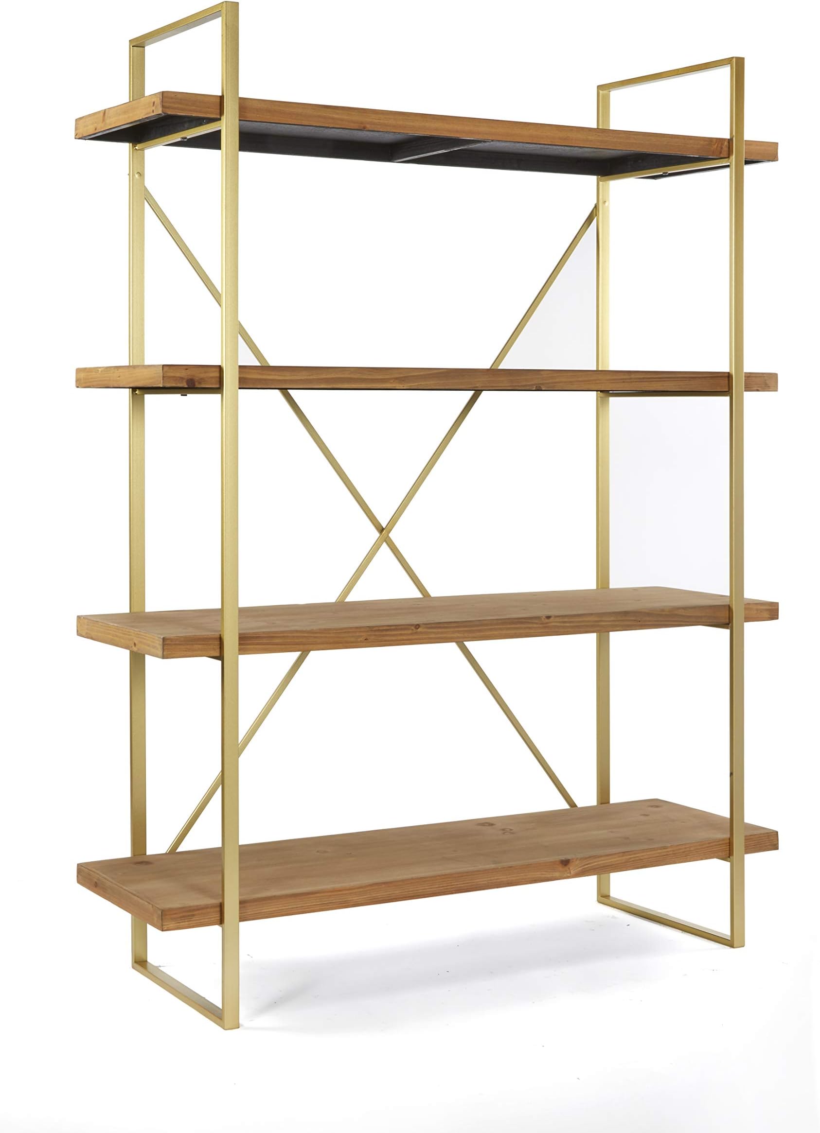 Statements by J 6 B 2083 Inch Brown and Gold Emma Etagere Wooden Bookshelf with 4 Shelves, 47 Inch Wide