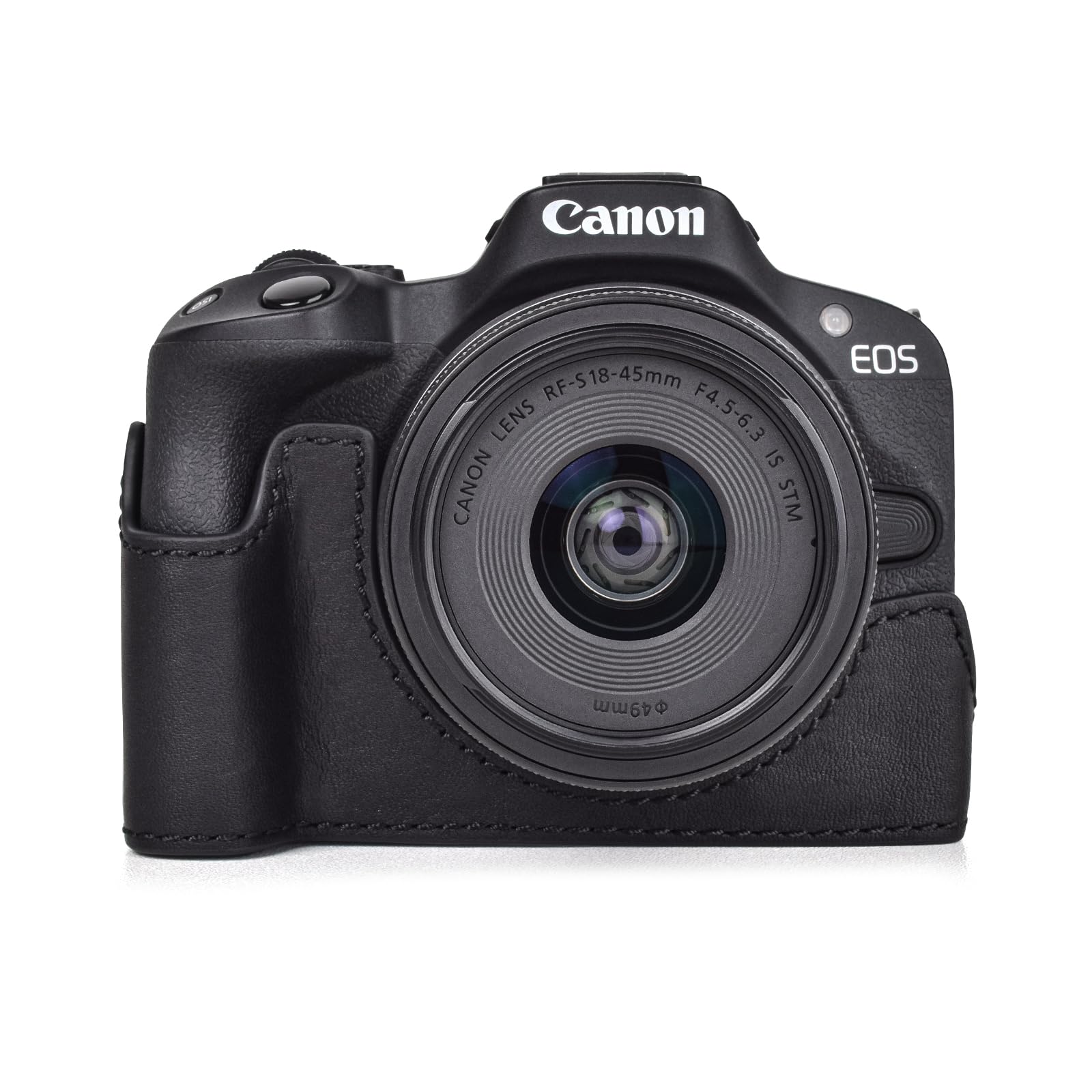 MUZIRI KINOKOO EOS R50 Case, Retro Style Real Genuine Leather Case for Canon EOS R50/EOSR50 Camera Protective Case - EOS R50 Case with Hand Grip and Opening Bottom Design - Black