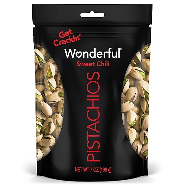 WONDERFUL PISTACHIOS IN SHELL, SWEET CHILI FLAVORED NUTS, 7 OUNCE RESEALABLE BAG, PROTEIN SNACKS, GLUTEN FREE, HEALTHY SNACKS