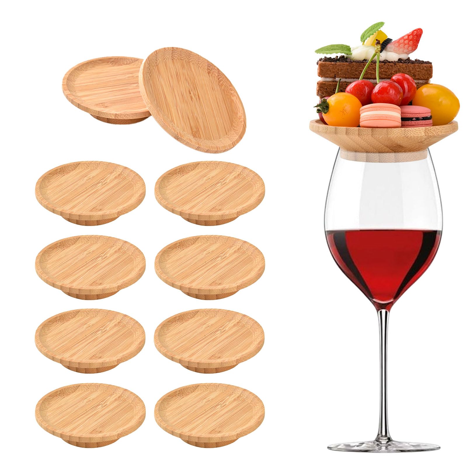 MGYHWJA 10 Pcs Wine Glass Charcuterie Topper, Bamboo Wine Glass Board Topper Coasters, Prevent Red Wine from Splashing for Appetizer Plates Desserts, Family Gatherings, Restaurants, Bars