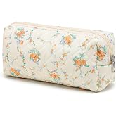 Amabro Cute Floral Pencil Case, Aesthetic Pencil Pouch Portable Pen Bag | Wide Opening Organizer with Zipper for Office College Storage Bag Makeup Pouch floral pencil case Soft Quilted Pencil Pouch