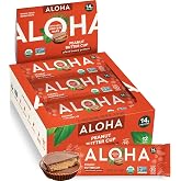 ALOHA Organic Plant Based Protein Bars - Peanut Butter Cup Bar - 12 Bars, Vegan, Low Sugar, Gluten-Free, Low Carb, Non-GMO, No Stevia, No Erythritol