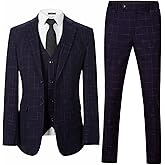 ZKHOECR Men's Tuxedo Suits Slim Fit Plaid Suits for Men 3 Piece Suit Jacket Vest Pants Set for Wedding Prom