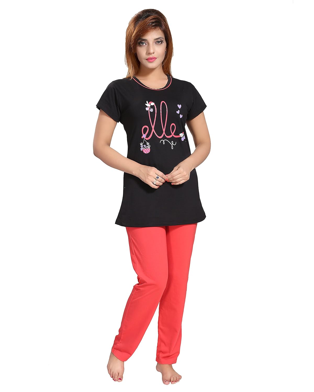 fabme women cotton printed top & pyjama set, color options