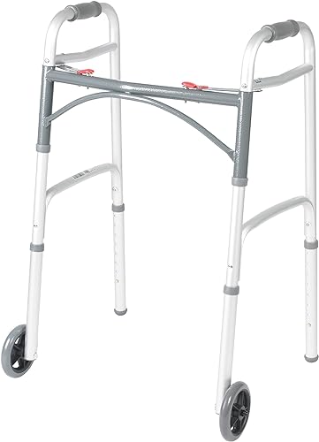 Drive Medical Deluxe Two Button Folding Walker with 5-Inch Wheels