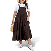 Moon Wood Plus Size Overall Dress for Women Jumper Dress with Pockets Summer Casual Adjustable Straps Tiered Maxi Dress