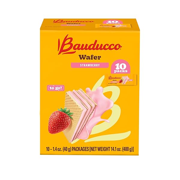 BAUDUCCO WAFER COOKIES, STRAWBERRY, SINGLE SERVE, 14.1 OZ (PACK OF 10) – INDIVIDUALLY WRAPPED CRISPY WAFERS – TRIPLE-LAYER CREAM-FILLED DESSERT – CONVENIENT INDULGENCE TO-GO.