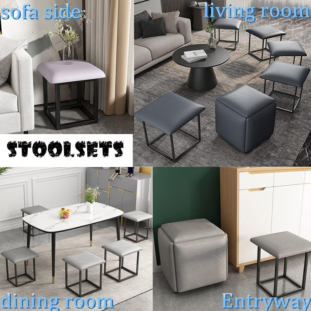 NAIYUFA Stool Set Modern Ottomans Set of 5 Backless Chairs with Wheels Stackable Bar Stool for Living Room,Dinning,Kitchen: Kitchen & Dining