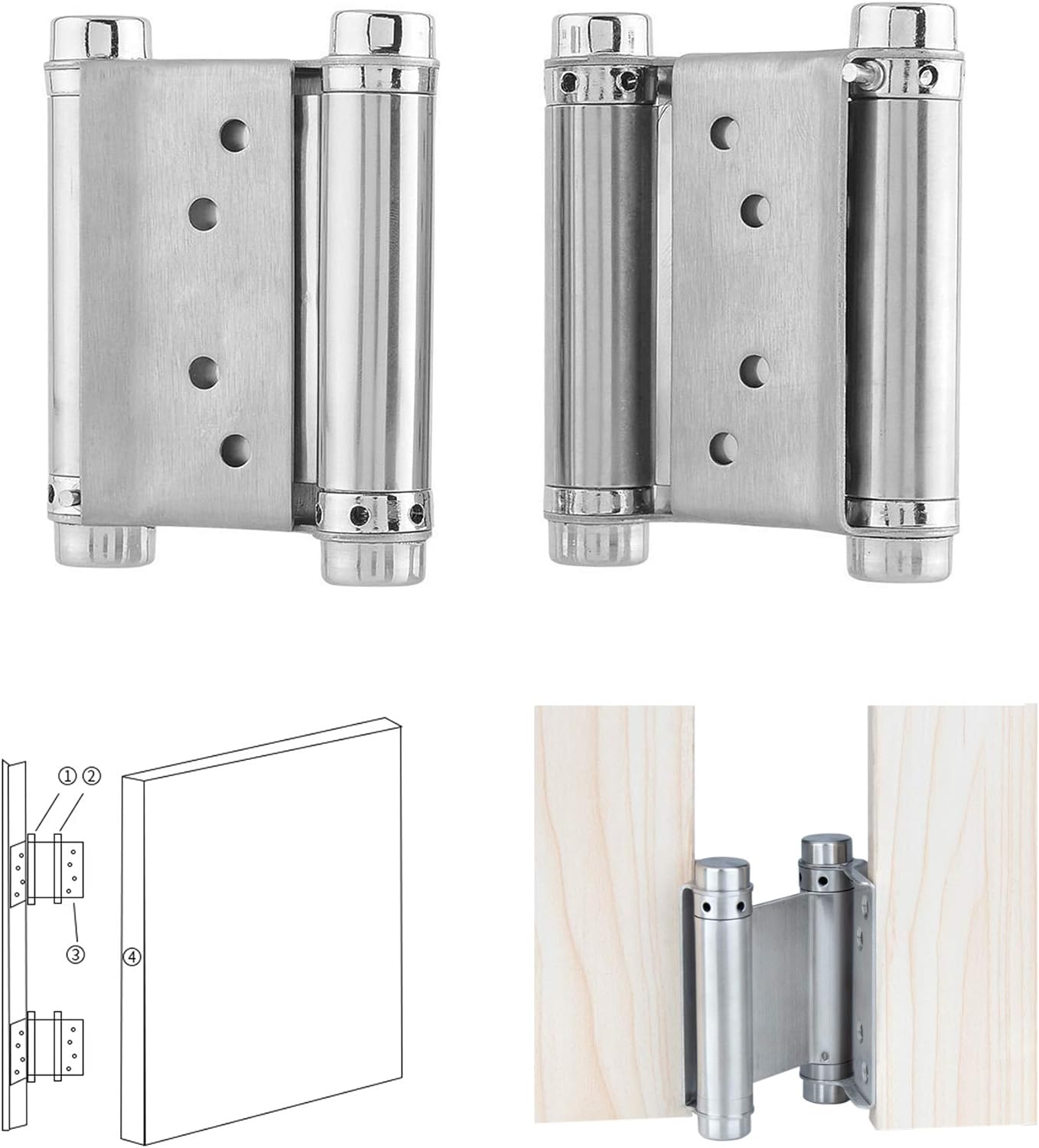 LOOTICH Heavy Duty Double Action Stainless Steel Spring Hinges 6” (153mm) Self Closing for Swing Doors Freegate Saloon Cafe Bar Counter Door Load Capacity 30kg Satin (2 PCS) - Image 3