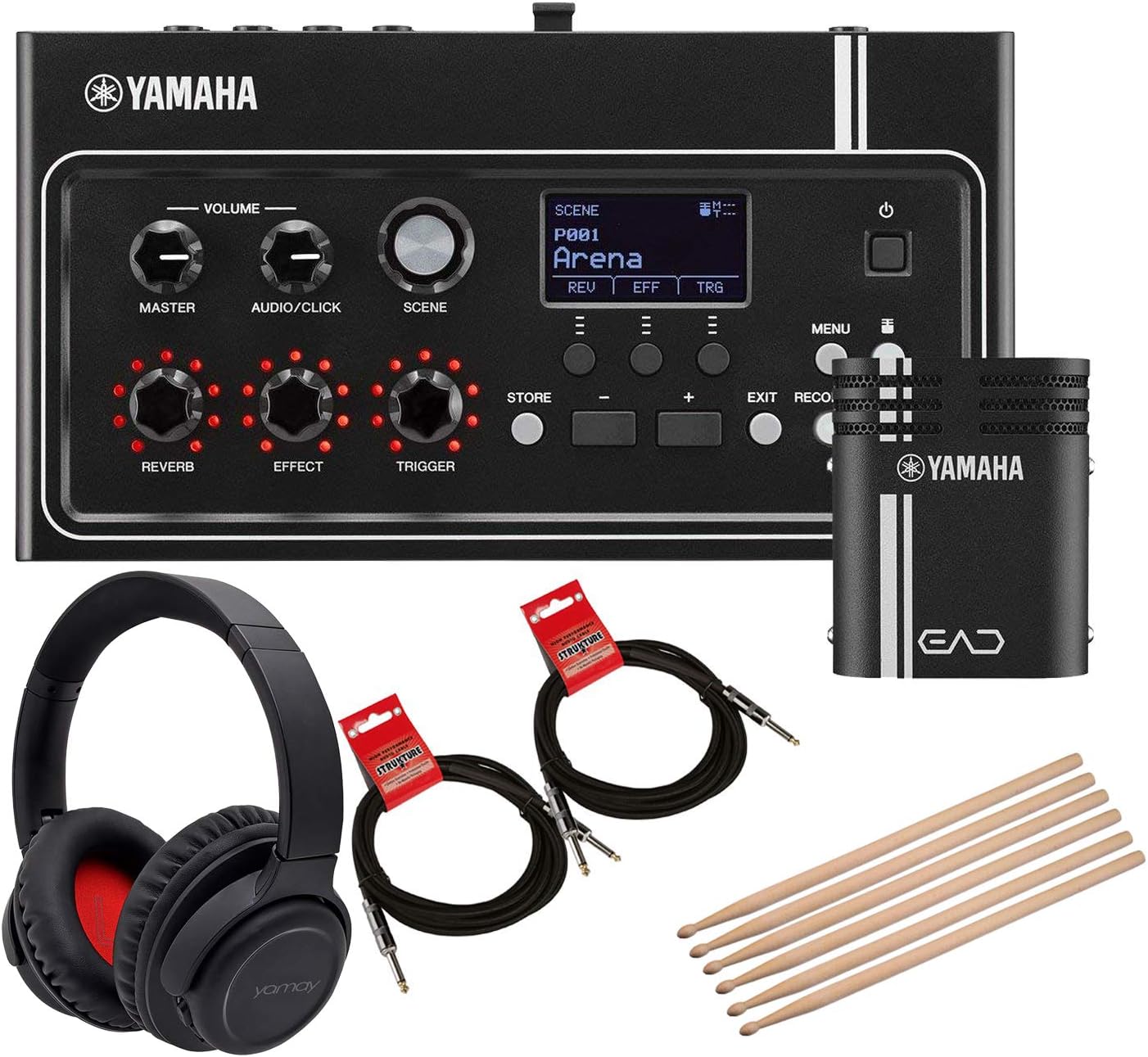 Yamaha EAD10 Electronic Acoustic Drum Module Bundled with 1 x Bluetooth Noise Cancelling Headphones, 2 x 10ft Instrument Cables and 3 x Pairs of Drumsticks