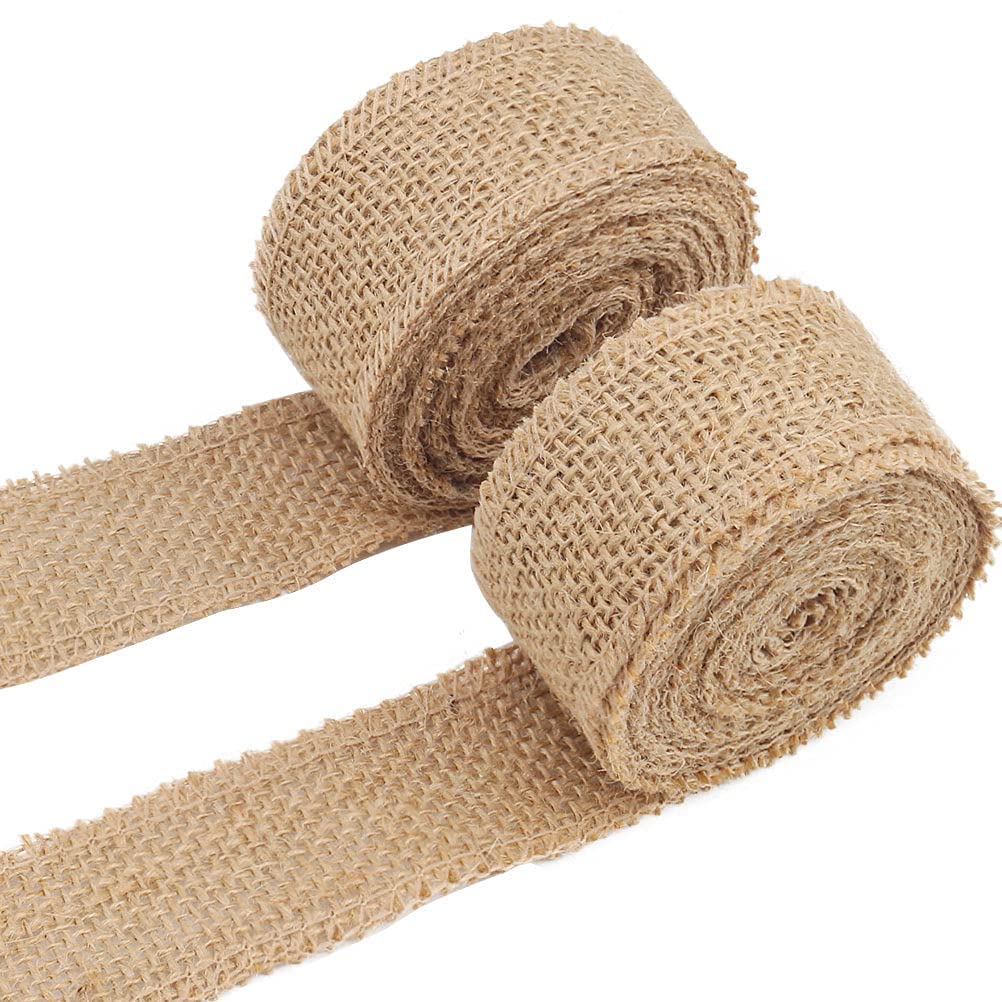 Kuou 2 Roll Hessian Ribbon - 10m Natural Rustic Jute Burlap Roll, Linen Craft Band for Gift Wrapping and Crafts (4CM*5M/Roll)
