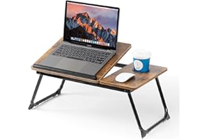 BYMECOST Laptop Desk for Bed Couch, Adjustable Foldable Bed Table with Cup Holder, Breakfast Serving Tray, Portable Laptop Lap Desk Stand for Working Reading Writing Eating Gaming in Bed Sofa Floor(RetroBrown)