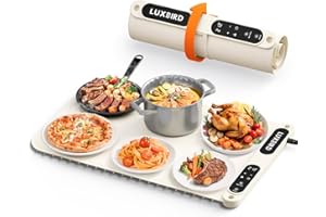 LUXBIRD 2025 Upgraded Warming Mat for Food, Plateful Food Warming Mat, Electric Warming Tray with 7 Level Temperature, 8 Timer, Portable Food Warmer for Parties, Buffet, Housewarming