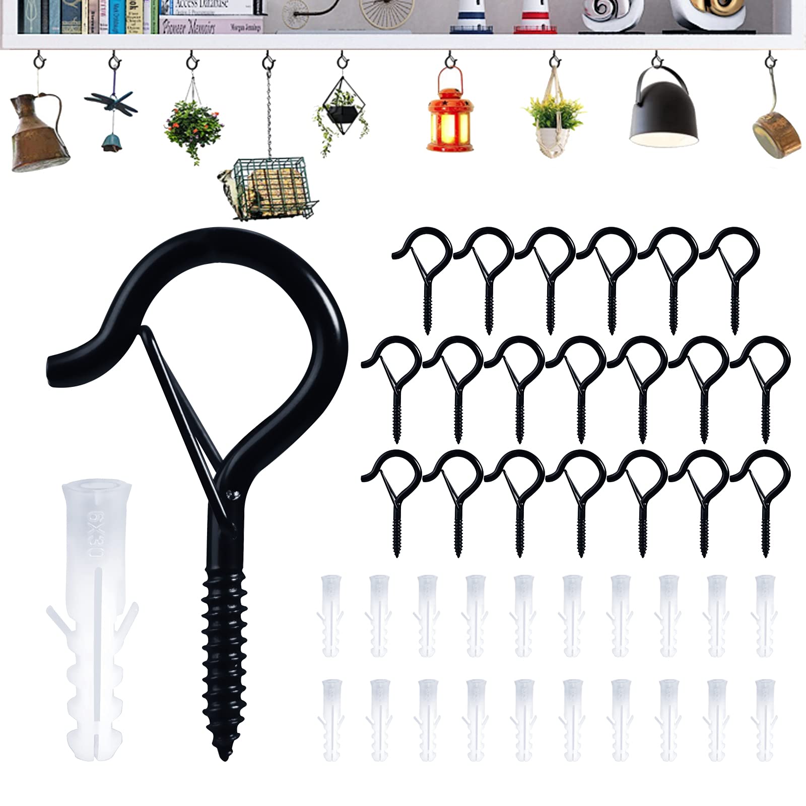 WNATN 20pcs Q Hanger Screw Hooks, Screw Hook for Christmas Lights & Patio Lights, Screw Hook for Hanging Plants and Festival Party Decoration Hanging
