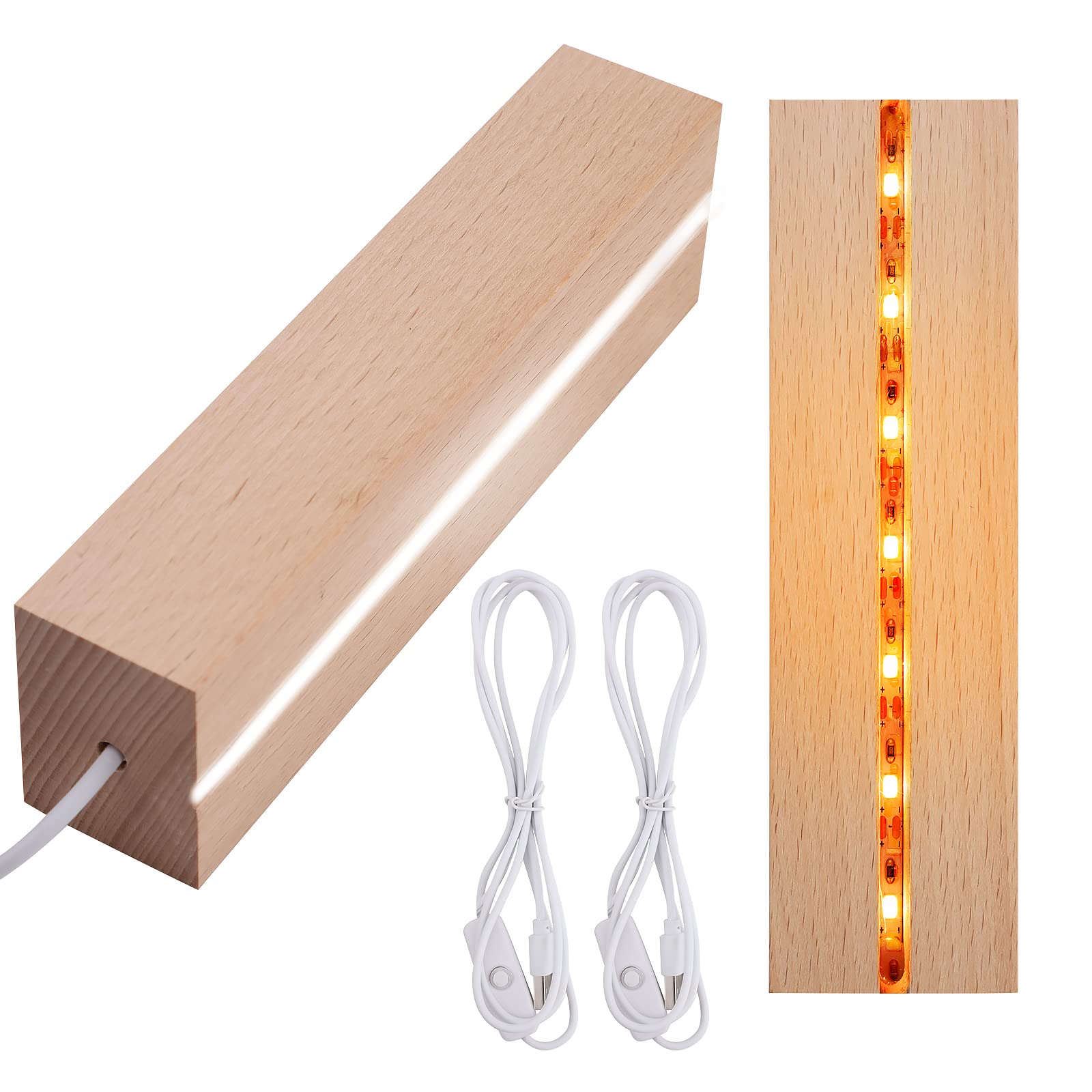 Photo 1 of 2-Piece LED Lights Display Stand - Wooden Base for DIY Acrylic Plate, Resin, Glass, Crystal Art - Warm/White Light - Square