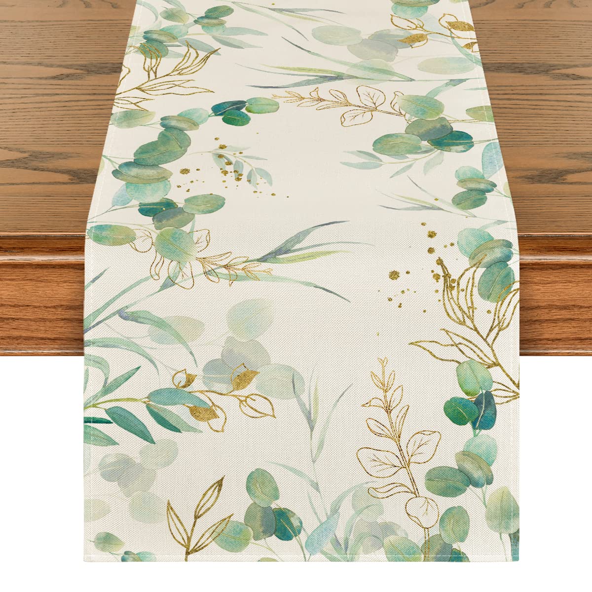 Artoid Mode Green Eucalyptus Leaves Summer Table Runner, Seasonal Wedding Kitchen Dining Table Decoration for Home Party Decor 40x180 cm