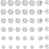Hedume 60 Pack Cubic Zirconia Stud Earring, 6 Sizes Round Clear Earring Studs Set for Women and Men (60 Pack, 30 Pairs)
