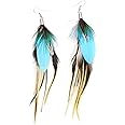 Native Feather Dangle Earrings for Women Long Peacock Boho Hook Earring
