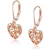 LANCHARMED 925 Sterling Silver 14K Gold French Style Leverback Earrings, Heart Dangle Drop Earrings for Women Hypoallergenic Jewelry