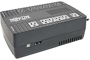 Tripp Lite 900VA UPS Battery Backup Surge Protector, AVR Automatic Voltage Regulation, 12-Outlet Uninterruptible Power Supply, Dataline Protection, 3-Year Warranty & $100,000 Insurance (AVR900U)