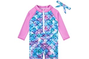 TUPOMAS Toddler Baby Girls Swimsuit UPF 50+ Rash Guard One Piece Zipper Swimwear Long Sleeve Bathing Suit 6-36 Months