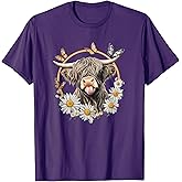 Highland Cow with Sunflower Daisies Butterflies Farm Western T-Shirt