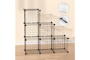 Almaybe Cube Storage Organizer, 6 Cubes Stackable DIY Metal Wire Cube Storage Shelf for Closet Organizers and Storage, Bookshelf Storage Cubes for Bedroom Living Room Office - 11.8"× 11.8" 25Pcs Black
