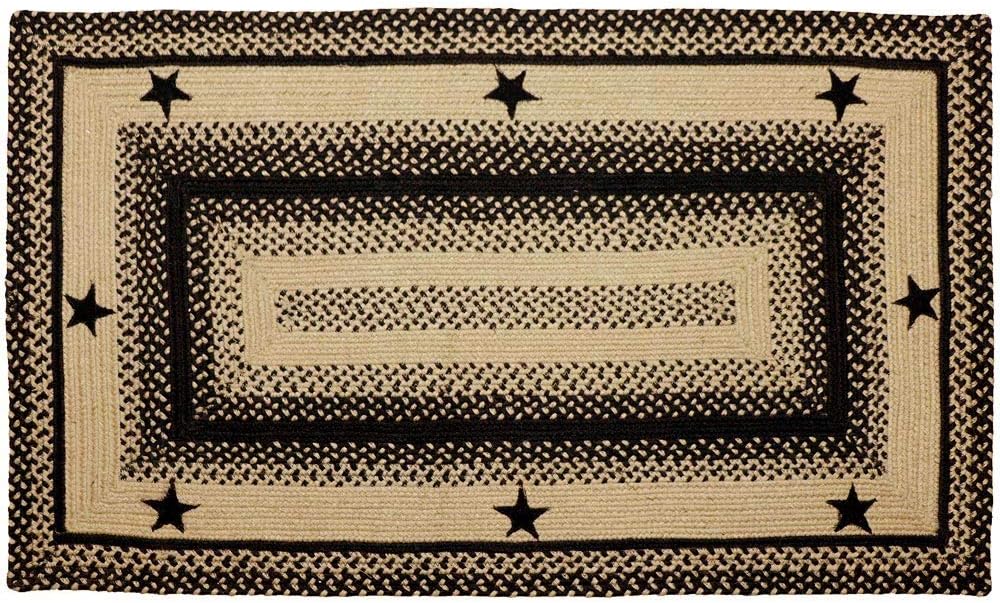 Homespice Decor Black and Tan Star Rectangle Braided Rug