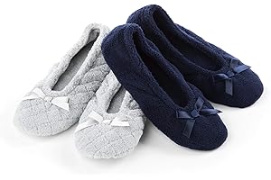 Isotoner Women's 2 Pack Mictroterry Ballerina Slipper with a Satin Bow