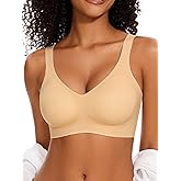 BOUFOR Deep V Bra Low Cut Plunge Bras V Neck Wireless Bralette Padded Seamless Bra with Scalloped Edges