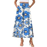 MARSVOVO Summer Flowy Capri Pants for Women Elastic Drawstring High-Waisted Wide-Leg Trousers Palazzo Pants