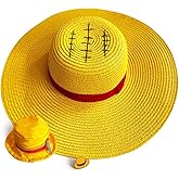 3 Scar Sun Hats for Men Women, 3-in-1 Natural Wheat Straw Hat with Oversized 4.7" Brim, Includes Keychain Bag & Enamel Pin - Anime Style Cos Performance Props Costume Party
