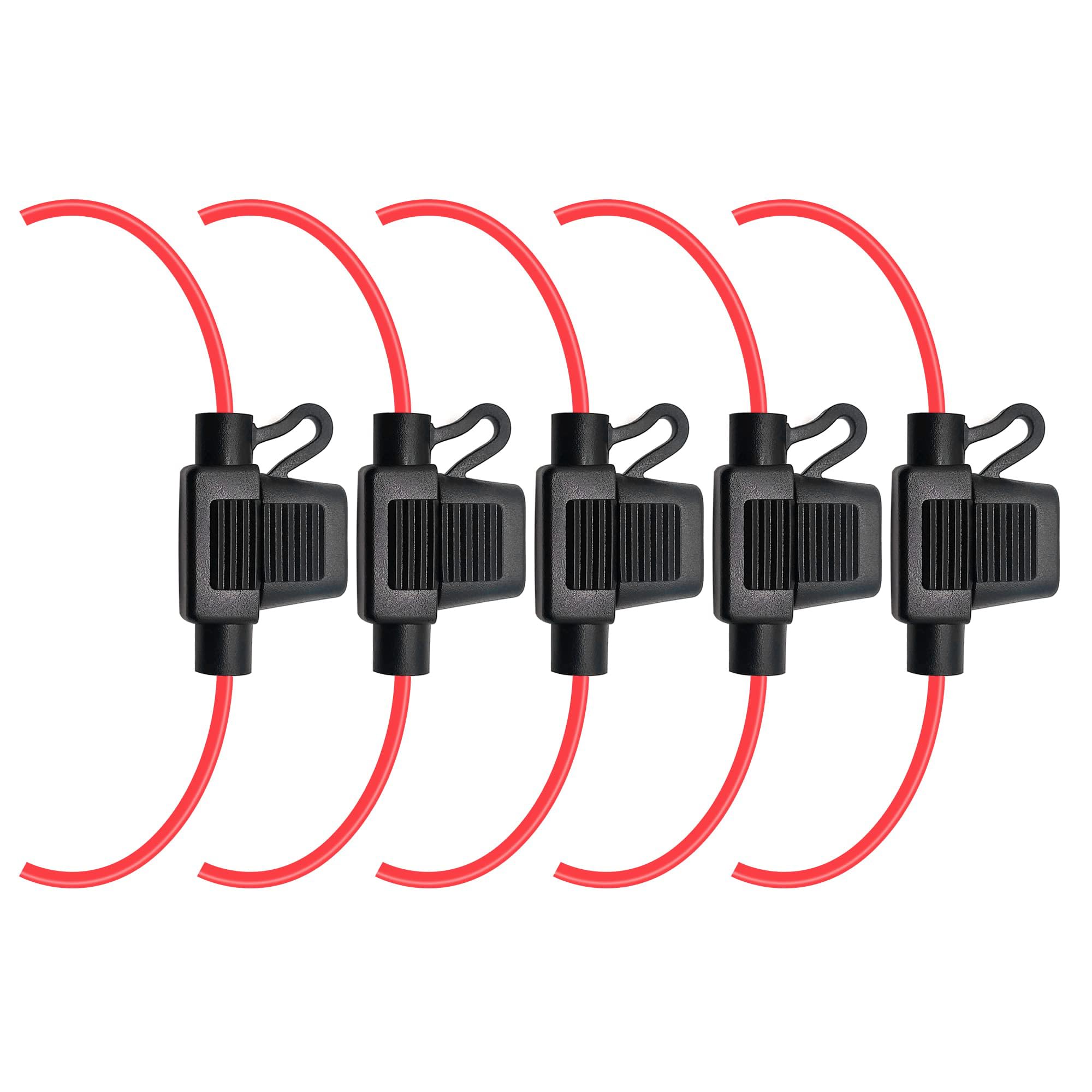 Waterproof Inline Automotive Fuse Holder 5 Pack for Mini Fuse, UL1015 16 Gauge AWG Wire 12 Inches, Fit for Mini Blade Fuse