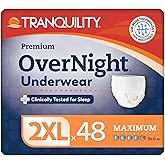 Tranquility Premium OverNight Disposable Absorbent Underwear (48 Count) - 2XL, 62-80 in. Waist - Maximum Absorbency, All-Night Sleep, Breathable Comfort, 48 Adult Diapers