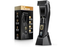 NAUQUOHZ Men's Beard Trimmer-All-in-One Mustache Trimmer for Men with 20 Length Adjustable, Stainless Steel T-Blade for Precision Facial Hair Trimming Cordless IPX7 Waterproof Wet/Dry Clipper,LED Display