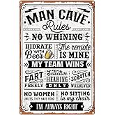 Man Cave Rules Sign Funny Man Cave Decor Retro Metal Tin Signs Mancave Stuff for Men Room Bar Wall Decoration 8x12 Inches