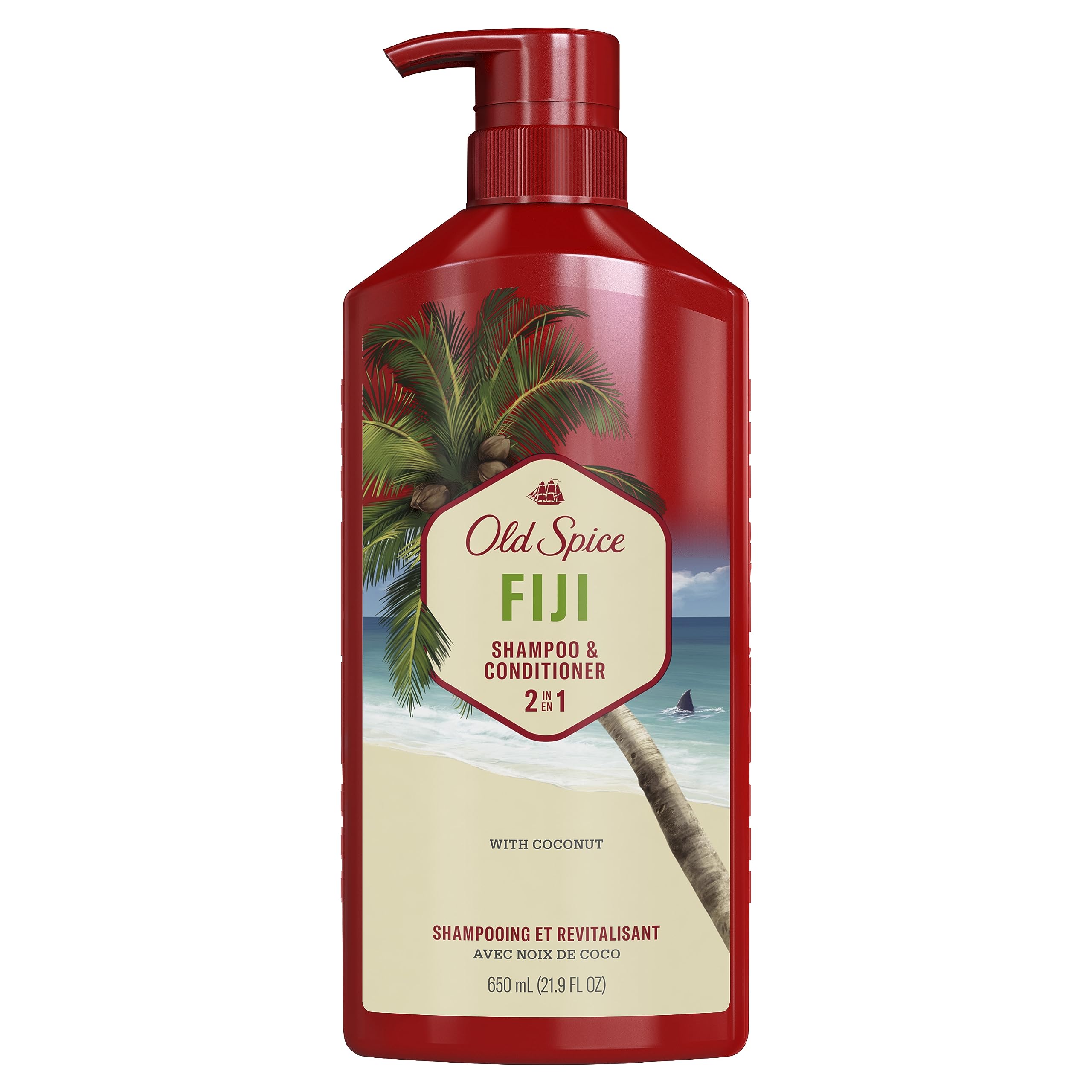 Old Spice Fiji 2-in-1 Shampoo and Conditioner Set for Men, Coconut & Tropical Wood Scent, Healthier, Fuller, More Moisturized Looking Hair, 21.9 Fl Oz Each, Twin Pack