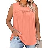 AKEWEI Womens Plus Size Tank Top Casual Summer Tops Sleeveless Loose Fit Blouses Basic T Shirts Trendy Crewneck Tunic Tees