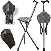 WALKSIT - Carbon Fiber Cane Chair, Adjustable Cane Height, Foldable, Compact, Portable, Strong, Durable, Travel Cane Seat, Includes Carry Case with Adjustable Shoulder Strap