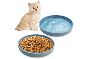 Apatal Silicone Cat Food Bowl Shallow Dishes 5.9in Wide Cats Bowls Set of 2 Kitty Plates Relief Whisker Fatigue Puppy Feeding Bowl for Dry Food and Wet Food Indoor (Round Blue)