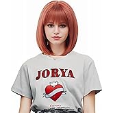 NJJYXH 14 Inches Ginger Wigs for Women Short Straight Bob Copper Red Wig with Bangs Auburn Synthetic Hair for Daily Use,Cosplay, Halloween